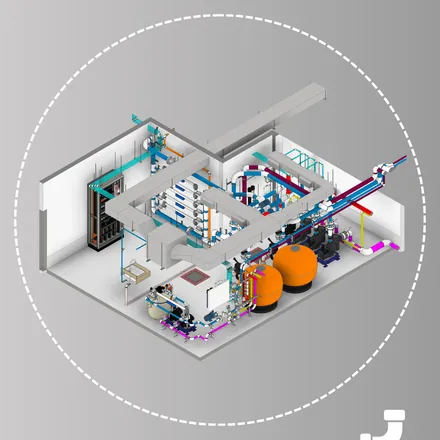 Sala técnica completa com quadro elétrico — projeto 3D